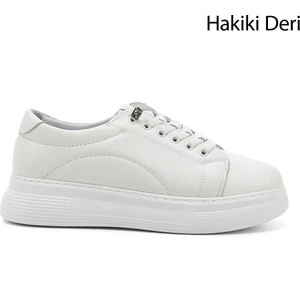 Kadın Beyaz Lastik Bağcıklı Comfort Dolgu Taban Hakiki Deri Sneaker