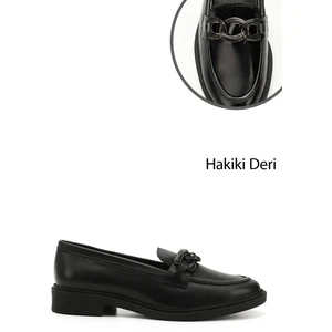 Kadın Siyah Tokalı Hakiki Deri Loafer Ayakkabı