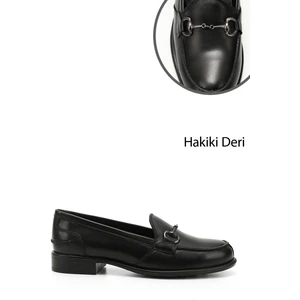 Kadın Siyah Tokalı Hakiki Deri Loafer Ayakkabı