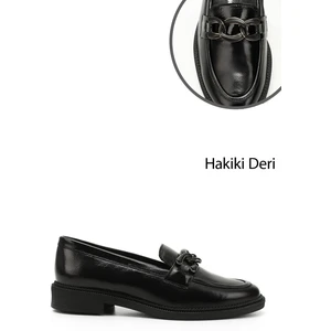 Kadın Siyah Rugan Tokalı Hakiki Deri Loafer Ayakkabı
