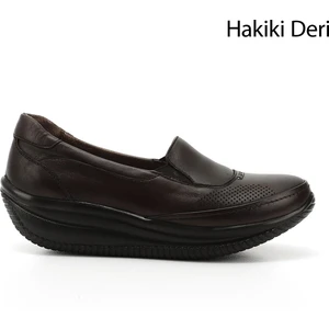 Kadın Kahve Dolgu Taban Hakiki Deri Ayakkabı