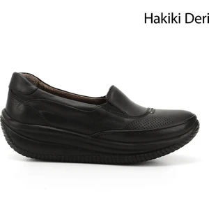 Kadın Siyah Dolgu Taban Hakiki Deri Ayakkabı