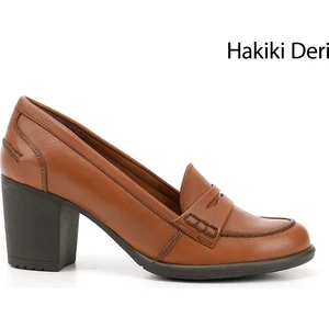 Gön Hakiki Deri Yuvarlak Burun Kalın Topuklu Kauçuk Taban Loafer Kadın Ayakkabı 24072