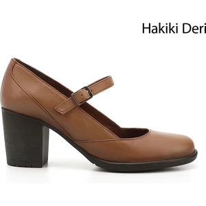Kadın Açık Taba Kalın Topuklu Mary Jane Hakiki Deri Ayakkabı