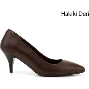 Kadın Kahve Sivri Burun Orta İnce Topuklu Stiletto