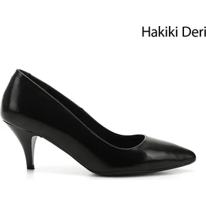 Kadın Siyah Rugan Sivri Burun Orta İnce Topuklu Stiletto