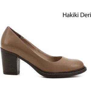 Kadın Vizon Orta Kalın Topuklu Hakiki Deri Ayakkabı