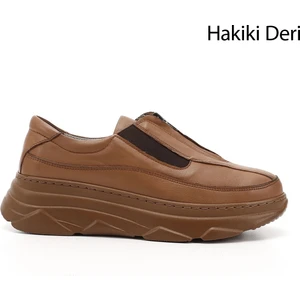 Kadın Açık Taba Fermuarlı Dolgu Taban Hakiki Deri Sneaker