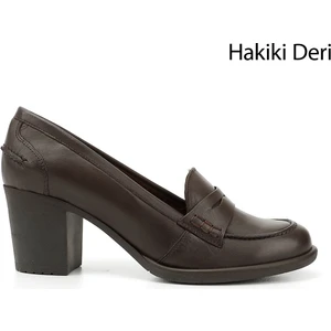 Gön Hakiki Deri Yuvarlak Burun Kalın Topuklu Kauçuk Taban Loafer Kadın Ayakkabı 24072