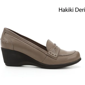 Kadın Vizon Dolgu Taban Hakiki Deri Loafer Ayakkabı