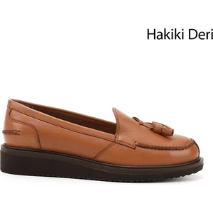 Kadın Taba Antik Dolgu Taban Hakiki Deri Loafer Ayakkabı