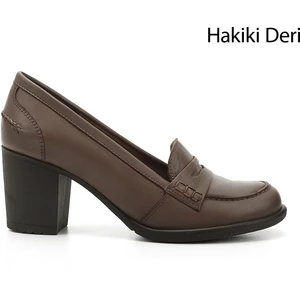 Gön Hakiki Deri Yuvarlak Burun Kalın Topuklu Kauçuk Taban Loafer Kadın Ayakkabı 24072