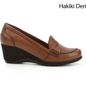Kadın  Dolgu Taban Hakiki Deri Loafer Ayakkabı