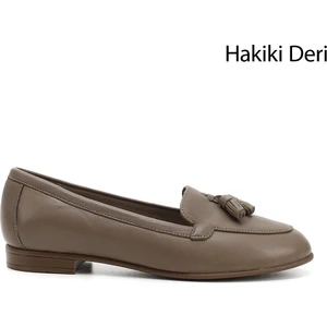 Kadın Vizon Püsküllü Hakiki Deri Babet