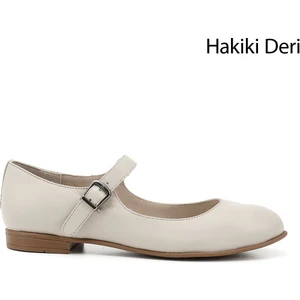 Kadın Bej Bilek Bağlı Mary Jane Hakiki Deri Babet