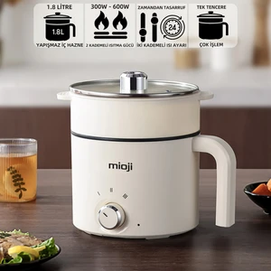 Mio EP35 600W 1.8L Çok Fonksiyonlu Buharlı ve Yağda Pişirme Özellikli Elektrikli Pişirici - Beyaz