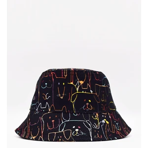 Desenli Kova Balıkçı Şapka Bucket Hat Siyah