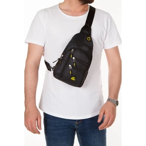 Erkek Kumaş USB Kulaklık Çıkışlı Bodybag Göğüs ve Omuz Çantası NEW172 - Siyah - Sarı