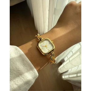Kare Kadran Zincir Kordonlu Çelik Gold Minimal Kadın Kol Saati -32