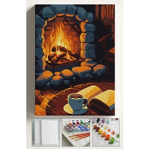 Sayılarla Boyama Çerçeveli Hobi Seti Numaralı Tuval Fırça Boya Dahil Kasnaklı 40X50 cm Ateş ve Kahve