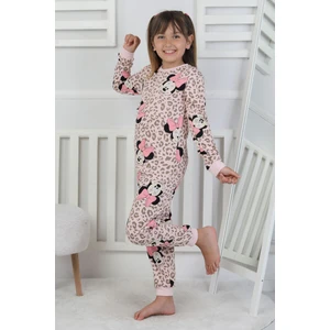 Leopar Desenli Minnie Mouse Kız Çocuk Pijama Takımı