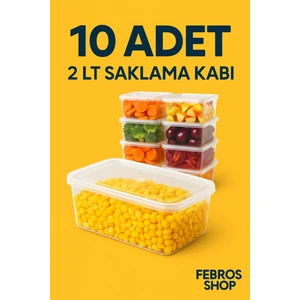 2 LT Dikdörtgen Derin Dondurucu Saklama Kabı 10'lu Set Buzluk Mikrodalga Gıda Şeffaf Plastik Kap