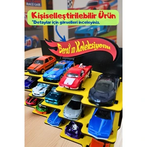 Oyuncak Araba Rafı 15 Araçlık SARI- Kişiye Özel - (1/64 Ölçekli Arabalar İçin Uygundur)