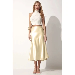Gold Krem Midi Boy Saten Etek