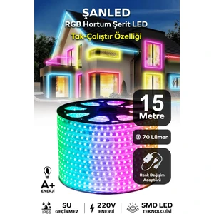 Rgb Hortum Esnek Şerit LED  + 220V FIŞ/1,2,3,4,5,10,15,20,25,50,100 Metre