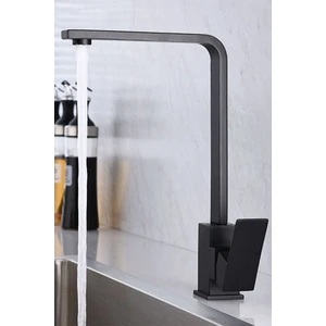 Mat Siyah Kuğu Kare Mutfak Lavabo Bataryası Aç Kapa Kare Musluk Batarya