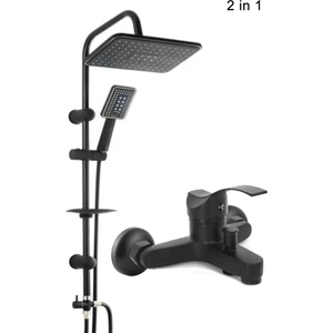 Mat Siyah Mix Banyo Duş Bataryası Robot Yağmurlama Duş Seti 2 In 1 Set