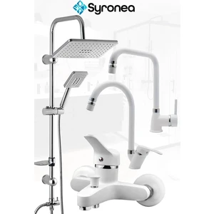 Beyaz Robot Yağmurlama Tepe Duş Seti Banyo Bataryası Mutfak ve Lavabo Musluk Batarya Set