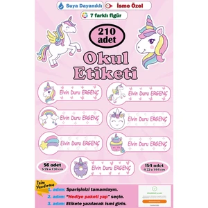 Ayza Tasarım Isme Özel Okul Etiketi Kalem Defter Etiketi Erkek Çocuk Unicorn Figürlü Isim Etiketi