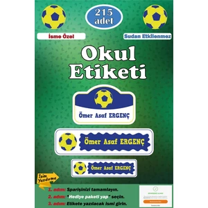 Ayza Tasarım Isme Özel Okul Etiketi Kalem Defter Etiketi Sticker Çocuk Futbol Sarı Lacivert Figürlü Isim Etiketi
