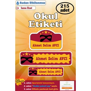 Ayza Tasarım Isme Özel Okul Etiketi Kalem Defter Etiketi Kız Erkek Çocuk Maske Figürlü Isim Etiketi