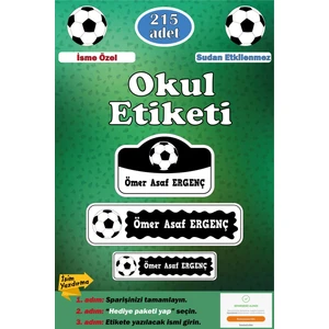 Ayza Tasarım Isme Özel Okul Etiketi Kalem Defter Etiketi Sticker Çocuk Futbol Siyah Beyaz Figürlü Isim Etiketi