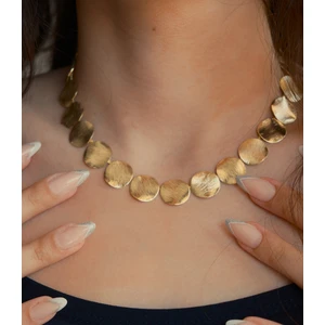 Saaden Yuvarlak Plaka Pullu Sıralı Çelik Kolye