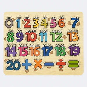 Ahşap Sayılar ve Matematik Sembolleri Puzzle – Eğitici Oyuncak Çok Renkli