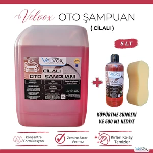 Cilalı Oto Şampuanı Oto Köpüğü 5 Lt, 500 ml ve Köpürtme Süngeri Hediye , Oto Köpük, Araç Şampuanı, Araç Köpüğü