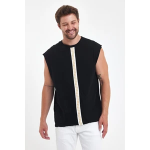 Sıfır Kol Bohem Tişört Misket Yaka Etnik Desenli