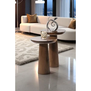 Üst Kalite 2'li Çizgili Fitilli Mantar Yan Sehpa (Büyük ve Orta Boy) – Ceviz