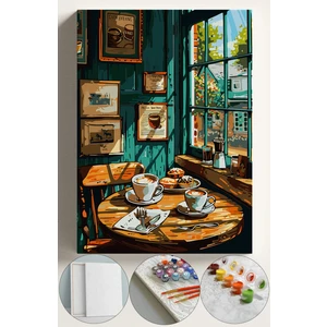 Sayılarla Boyama Çerçeveli Hobi Seti Numaralı Tuval Fırça Boya Dahil Kasnaklı 40X50 cm Kahveci