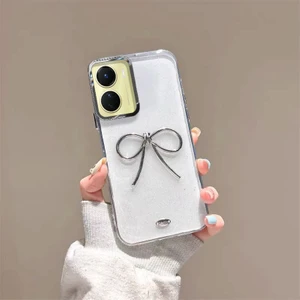 Vivo Y16 Uyumlu Kılıf Zebana Bow Silikon Kılıf Şeffaf