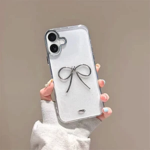Apple iPhone 16 Plus Uyumlu Kılıf Zebana Bow Silikon Kılıf Şeffaf