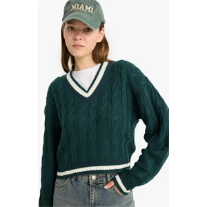 Coool Regular Fit V Yaka Saç Örgülü Triko Kazak C7321AX25WN