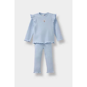 Kız Bebek 2'li Takım Çiçekli Uzun Kollu Fitilli Kaşkorse Tişört Tayt