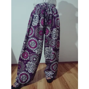 Beli Lastikli Etnik Desenli Viskon Pantolon %100 Pamuk