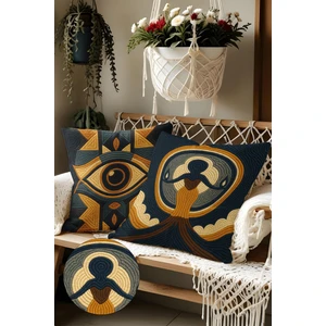 Belle Benoit 2’li Nakış Desenli, Çift Taraflı Baskı, Dekoratif Kırlent Kılıfı Seti – Bohem Stil, Fermuarlı