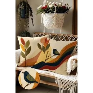 Belle Benoit 2’li Nakış Desenli, Çift Taraflı Baskı, Dekoratif Kırlent Kılıfı Seti – Bohem Stil, Fermuarlı