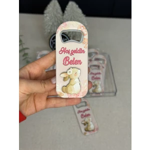 3 Boyutlu Kabartmalı Yeni Doğan Mevlit Hediyelik Kız Bebek Açacak Magnet-Tavşanlı-Toplam 20 Adet